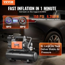 VEVOR Heavy Duty Air Compressor & 6L Tank 6.35CFM Portable Tire Inflator 150PSI