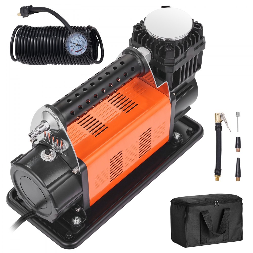 VEVOR 12V Portable Tire Inflator, 7.06CFM Heavy Duty Air Compressor, 150PSI Offroad Air Pump with Adapters for Car SUV RV Truck - Include 6.5FT Power Cord, 26FT Air Hose with Pressure Gauge, Carry Bag