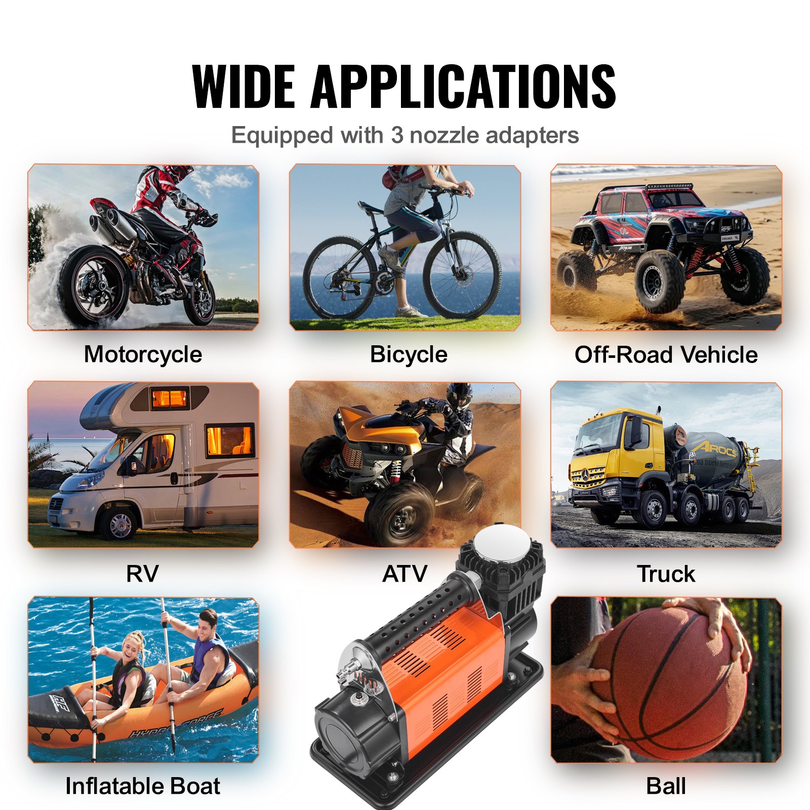 VEVOR 12V Portable Tire Inflator, 7.06CFM Heavy Duty Air Compressor, 150PSI Offroad Air Pump with Adapters for Car SUV RV Truck - Include 6.5FT Power Cord, 26FT Air Hose with Pressure Gauge, Carry Bag