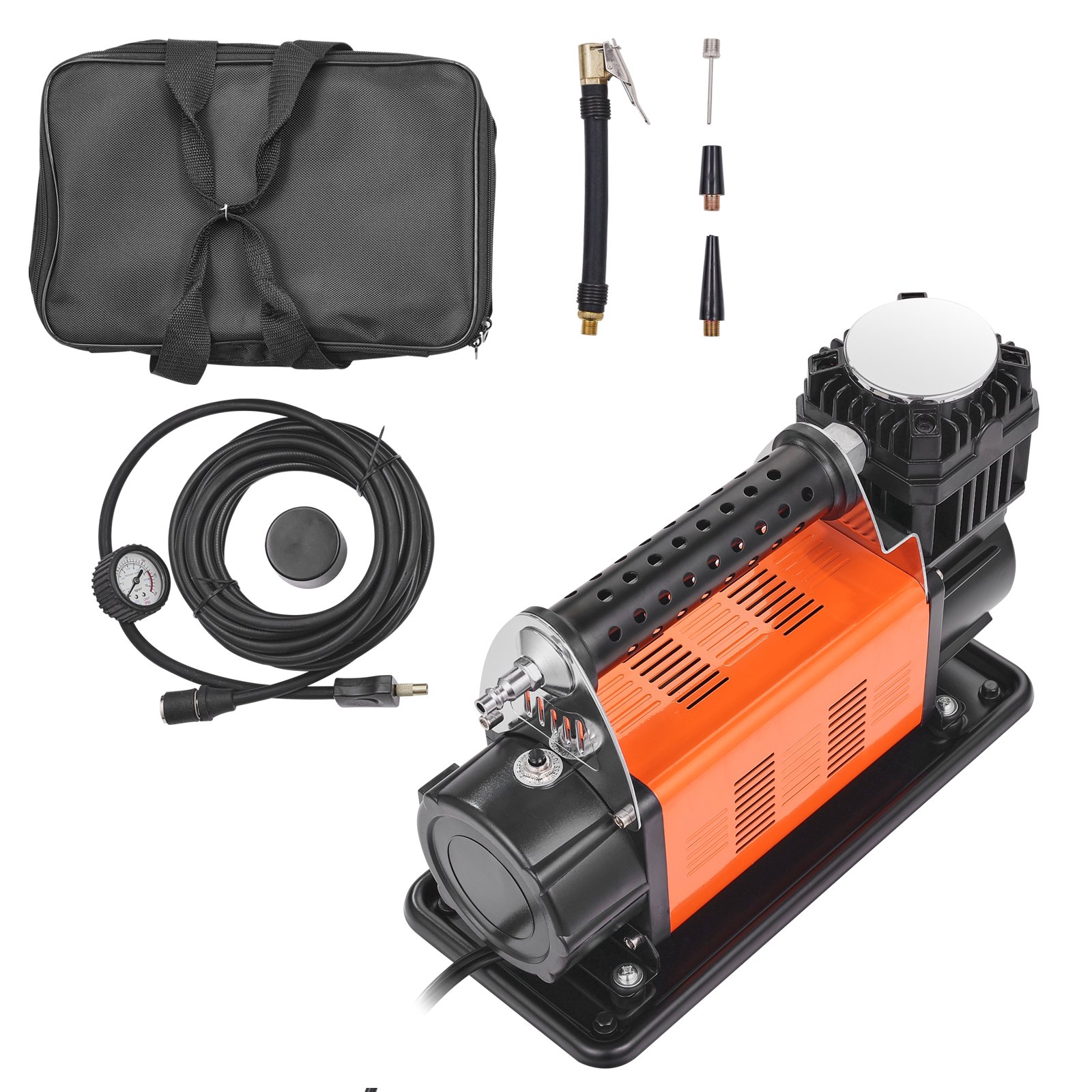 VEVOR 12V Portable Tire Inflator, 7.06CFM Heavy Duty Air Compressor, 150PSI Offroad Air Pump with Adapters for Car SUV RV Truck - Include 6.5FT Power Cord, 26FT Air Hose with Pressure Gauge, Carry Bag