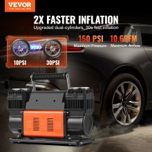 Compresor de aire de doble cilindro para inflar neumáticos portátil VEVOR 10,6 CFM, 12 V, 150 PSI