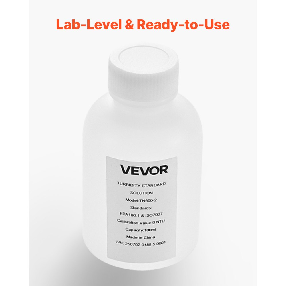 VEVOR Turbiditetskalibreringsopløsning, 0 NTU, 100 ml kapacitet, standard turbiditetsopløsningsrefill til turbiditetsmåler, nuldrift for stabil koncentration, klar til brug, til både hvidt og rødt lys
