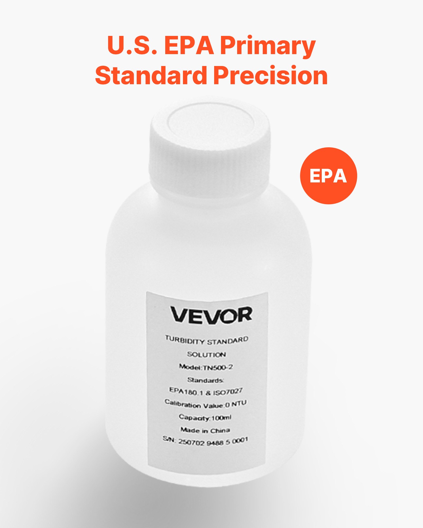 VEVOR Turbiditetskalibreringsopløsning, 0 NTU, 100 ml kapacitet, standard turbiditetsopløsningsrefill til turbiditetsmåler, nuldrift for stabil koncentration, klar til brug, til både hvidt og rødt lys