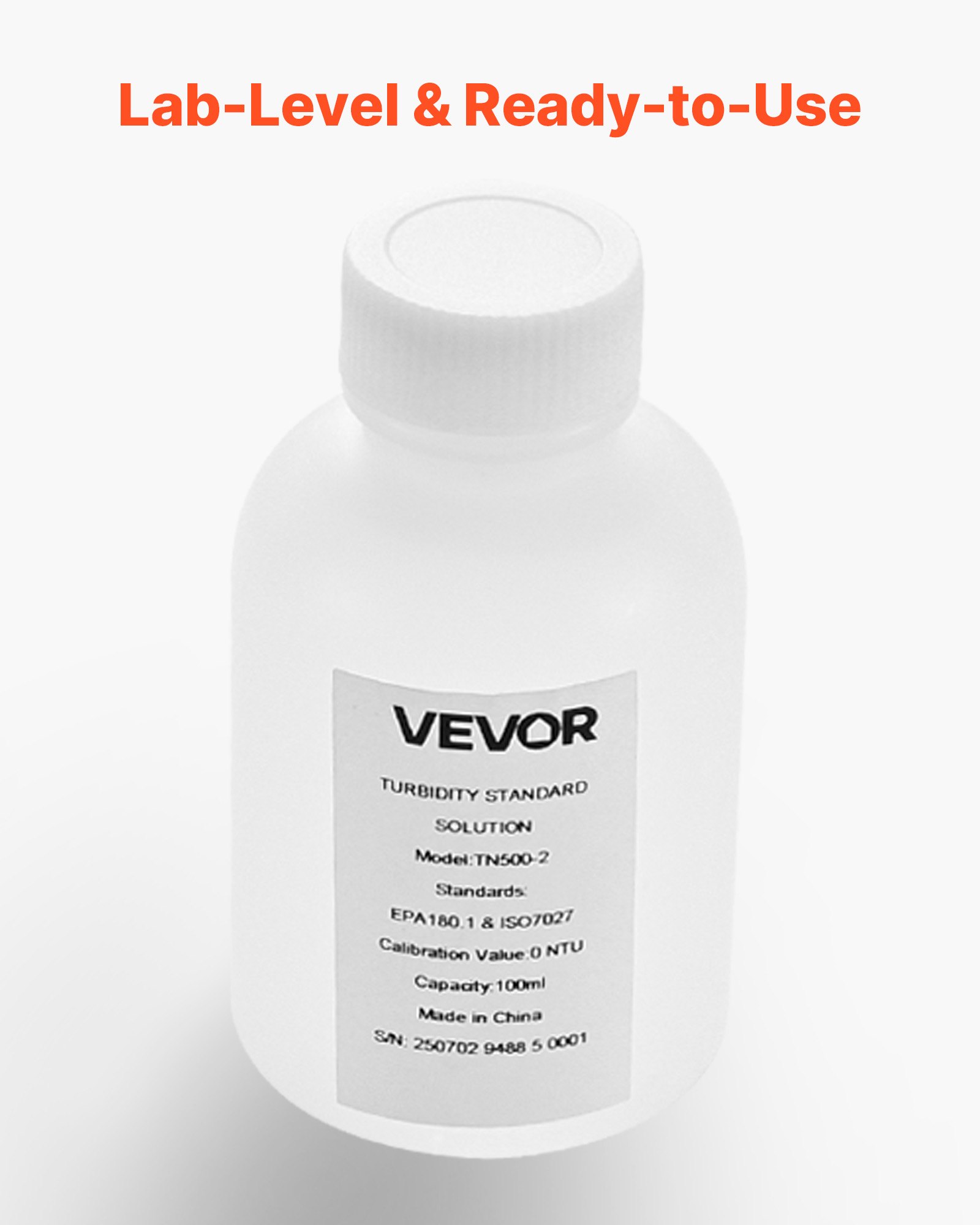 VEVOR Turbiditetskalibreringsopløsning, 0 NTU, 100 ml kapacitet, standard turbiditetsopløsningsrefill til turbiditetsmåler, nuldrift for stabil koncentration, klar til brug, til både hvidt og rødt lys