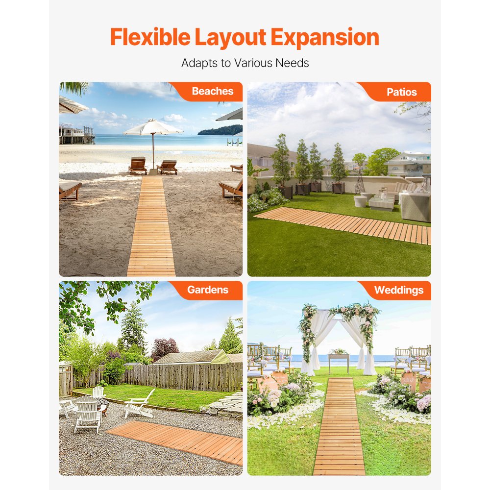 VEVOR Wooden Garden Pathway, 12 ft L x 17 in W, Non-Slip Straight Garden Walkway, Roll Out Cedar Outdoor Walkway Path with Wire Rope Connection, Decorative Garden Paver for Backyard Wedding Party