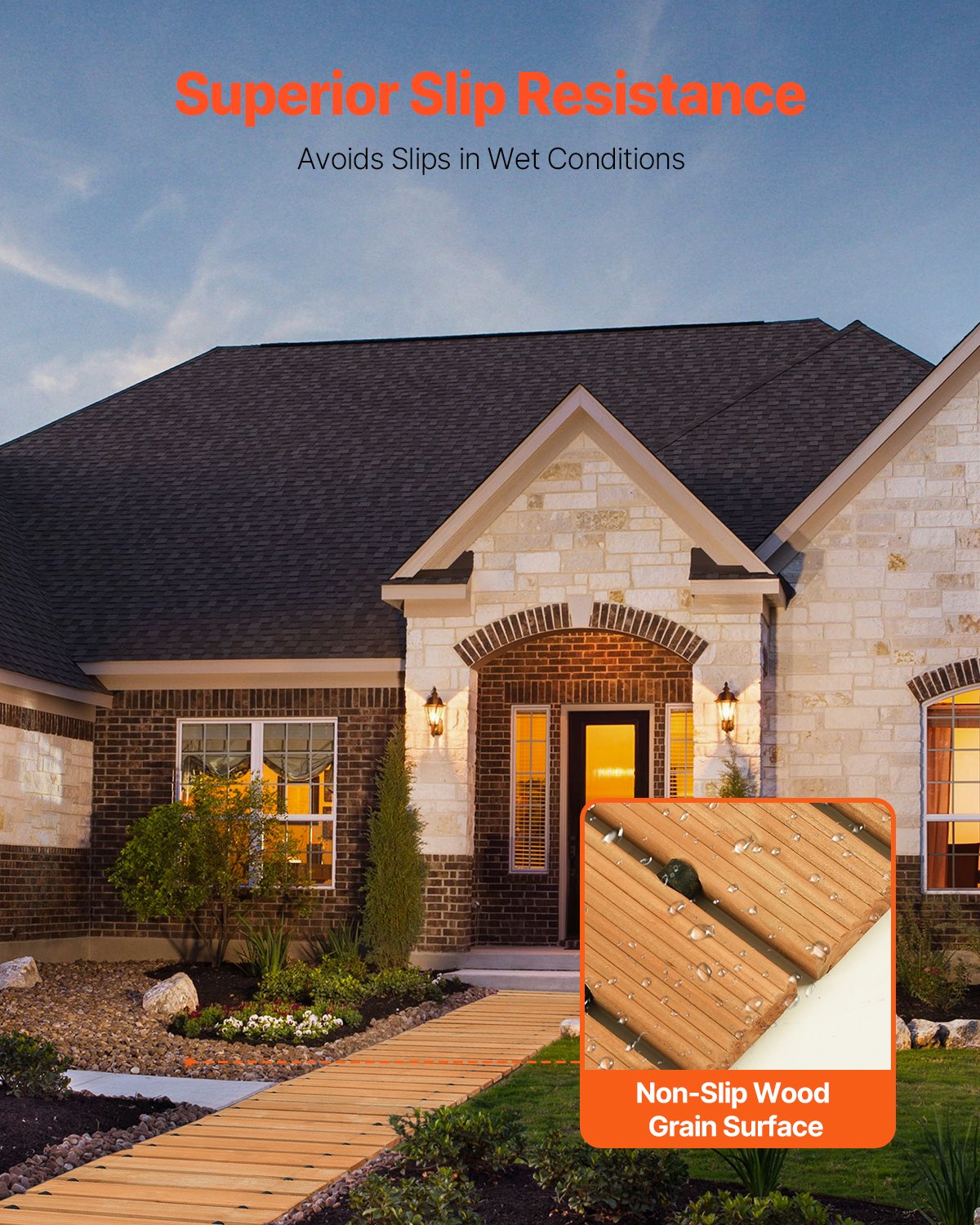 VEVOR Wooden Garden Pathway, 12 ft L x 17 in W, Non-Slip Straight Garden Walkway, Roll Out Cedar Outdoor Walkway Path with Wire Rope Connection, Decorative Garden Paver for Backyard Wedding Party