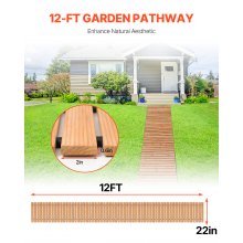 VEVOR 12 ft L x 22 in W Straight Wooden Garden Pathway Roll Out Garden Walkway