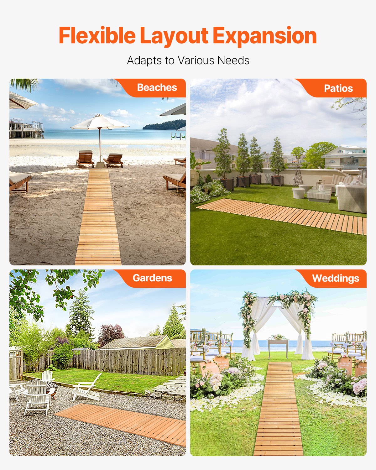 VEVOR Wooden Garden Pathway, 12 ft L x 22 in W, Non-Slip Straight Garden Walkway, Roll Out Cedar Outdoor Walkway Path with Wire Rope Connection, Decorative Garden Paver for Backyard Wedding Party