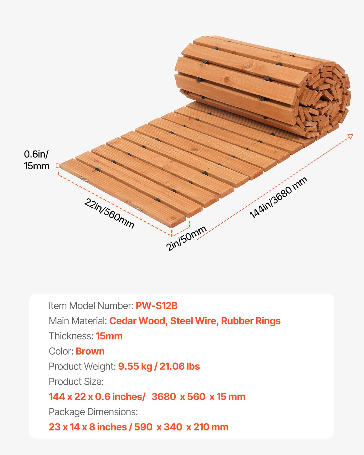 VEVOR Wooden Garden Pathway, 12 ft L x 22 in W, Non-Slip Straight Garden Walkway, Roll Out Cedar Outdoor Walkway Path with Wire Rope Connection, Decorative Garden Paver for Backyard Wedding Party