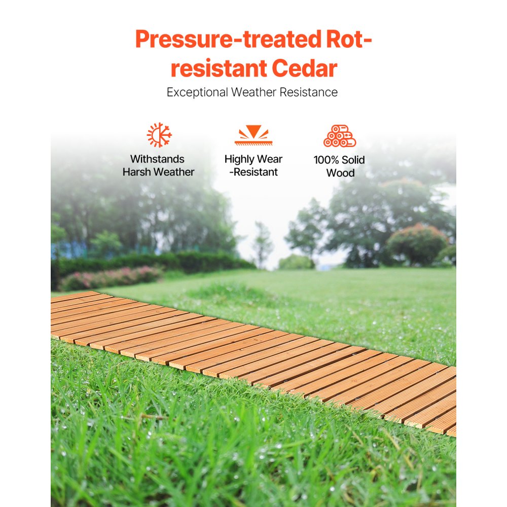 VEVOR Wooden Garden Pathway, 24 ft L x 17 in W, Non-Slip Straight Garden Walkway, Roll Out Cedar Outdoor Walkway Path with Wire Rope Connection, Decorative Garden Paver for Backyard Wedding Party