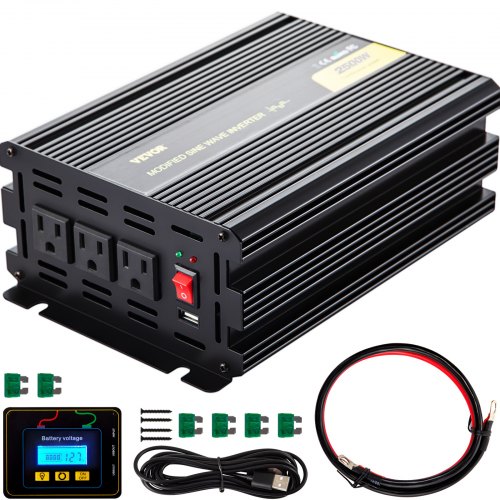 VEVOR Power Inverter, 2500W Modified Sine Wave Inverter, DC 24V to AC 120V Car Converter, with LCD Remote Controller, LED Indicator, AC Outlets Inverter for Truck RV Car Boat Travel Camping Emergency