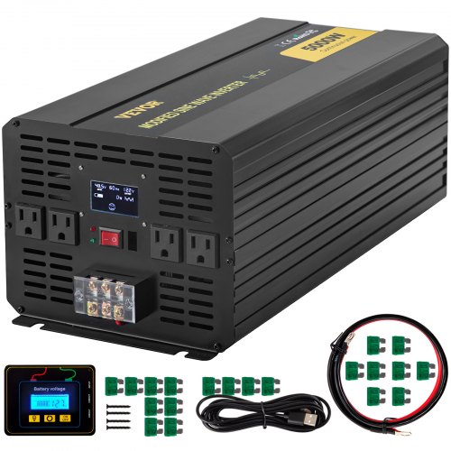 VEVOR Power Inverter, 5000W Modified Sine Wave Inverter, DC 48V to AC 120V Car Converter, with LCD Display, Remote Controller, LED Indicator, AC Outlets Inverter for Truck RV Car Boat Travel Camping