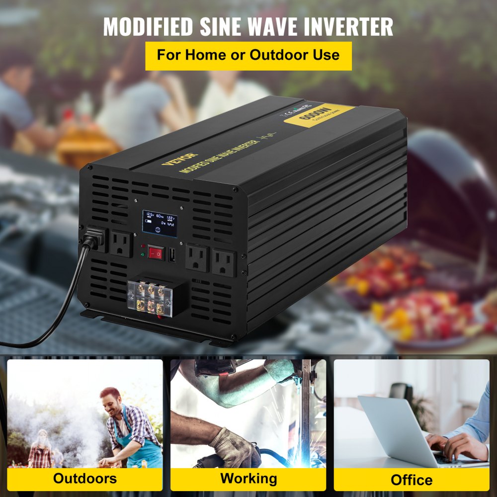 Power Inverter 6000W 6000 Watt Modified Sine Wave 24V DC to 220V AC Car RV  With LCD & Cables, Ideal For Travel 