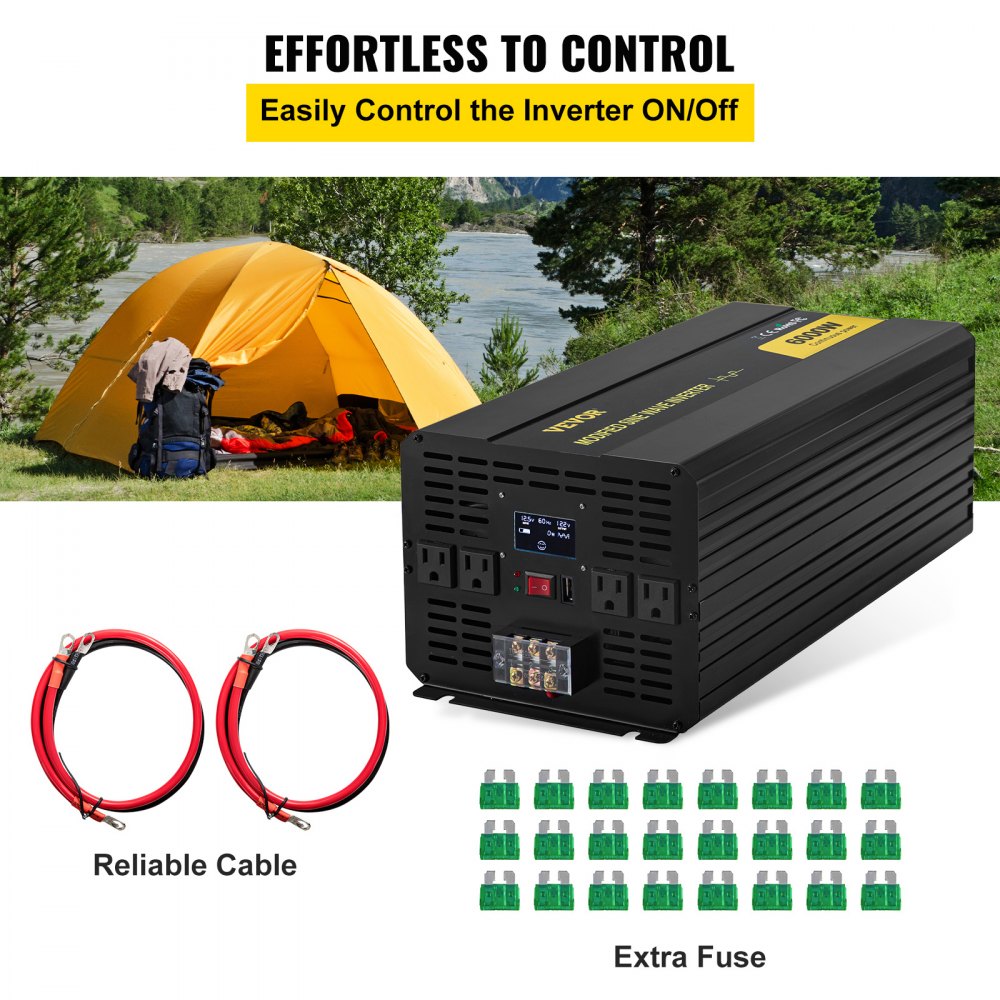 VEVOR Modified Sine Wave Power Inverter 6000W 12000W dc 12V to 120V ac w/ LCD