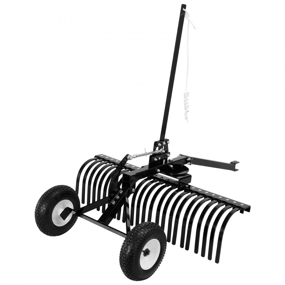 VEVOR 122 cm Tow Behind Landscape Rake, Pull Behind Lawn Rock Rakes for ATV Mower Tractors, 24 Durable Steel Tines, Adjustable Height & Angle, Heavy Duty Dethatcher Rake for Leaves Debris