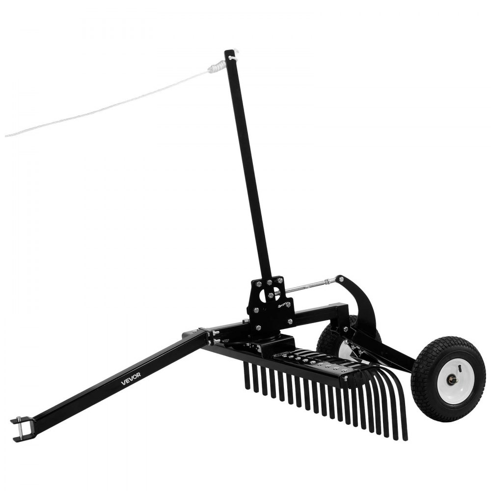 VEVOR 122 cm Tow Behind Landscape Rake, Pull Behind Lawn Rock Rakes for ATV Mower Tractors, 24 Durable Steel Tines, Adjustable Height & Angle, Heavy Duty Dethatcher Rake for Leaves Debris