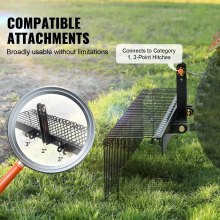 VEVOR Tow Behind Landscape Rake, 15m Tow Dethatcher with 21 Steel Coil Tines, Lawn Dethatcher Rake Attaches to 1.2m or 15m Toolbars and 3-point Suspension Systems, for Leaves, Pine Needles, and Grass
