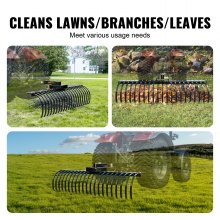 VEVOR Tow Behind Landscape Rake, 15m Tow Dethatcher with 21 Steel Coil Tines, Lawn Dethatcher Rake Attaches to 1.2m or 15m Toolbars and 3-point Suspension Systems, for Leaves, Pine Needles, and Grass