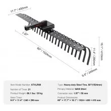 VEVOR Tow Behind Landscape Rake, 60" Tow Dethatcher with 21 Steel Coil Tines, Lawn Dethatcher Rake Attaches to 48" or 60" Toolbars and 3-point Suspension Systems, for Leaves, Pine Needles, and Grass