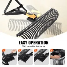 VEVOR Tow Behind Dethatcher, 60-inch Tow Dethatcher with 32 Steel Tines, 3-Point Lawn Dethatcher Rake with Attachments for Tractor, Landscape Rake for Garden, Farm, Grass