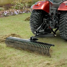 VEVOR Pull-Behind Thatch Remover, 60" Width, Equipped with 32 Durable Steel Prongs, Tractor-Compatible 3-Point Hitch Garden Rake, Ideal for Soil Preparation and Grass Maintenance
