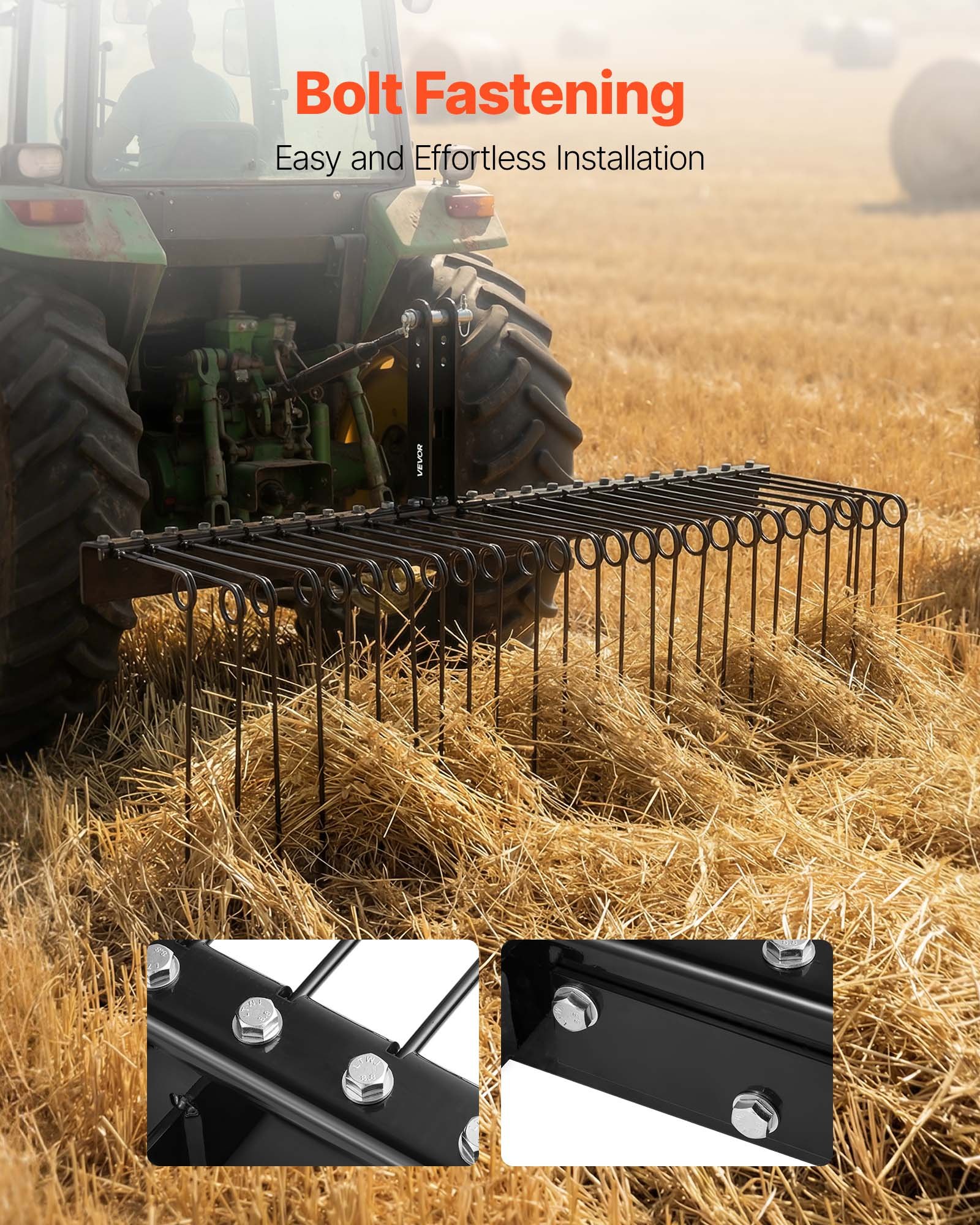 VEVOR 150 cm Tow Behind Landscape Rake, 3 Point Hitch Lawn Dethatcher Rake, 26 Spring Steel Tines, for Category 1 Tractors, Heavy Duty & Rust-Resistant Rakes Tractor Attachments for Leaves Pine Needles