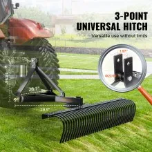 VEVOR Tow Behind Dethatcher, 72-inch Tow Dethatcher with 36 Steel Tines, 3-Point Lawn Dethatcher Rake with Attachments for Tractor, Landscape Rake for Garden, Farm, Grass