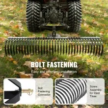VEVOR Tow Behind Dethatcher, 72-inch Tow Dethatcher with 36 Steel Tines, 3-Point Lawn Dethatcher Rake with Attachments for Tractor, Landscape Rake for Garden, Farm, Grass