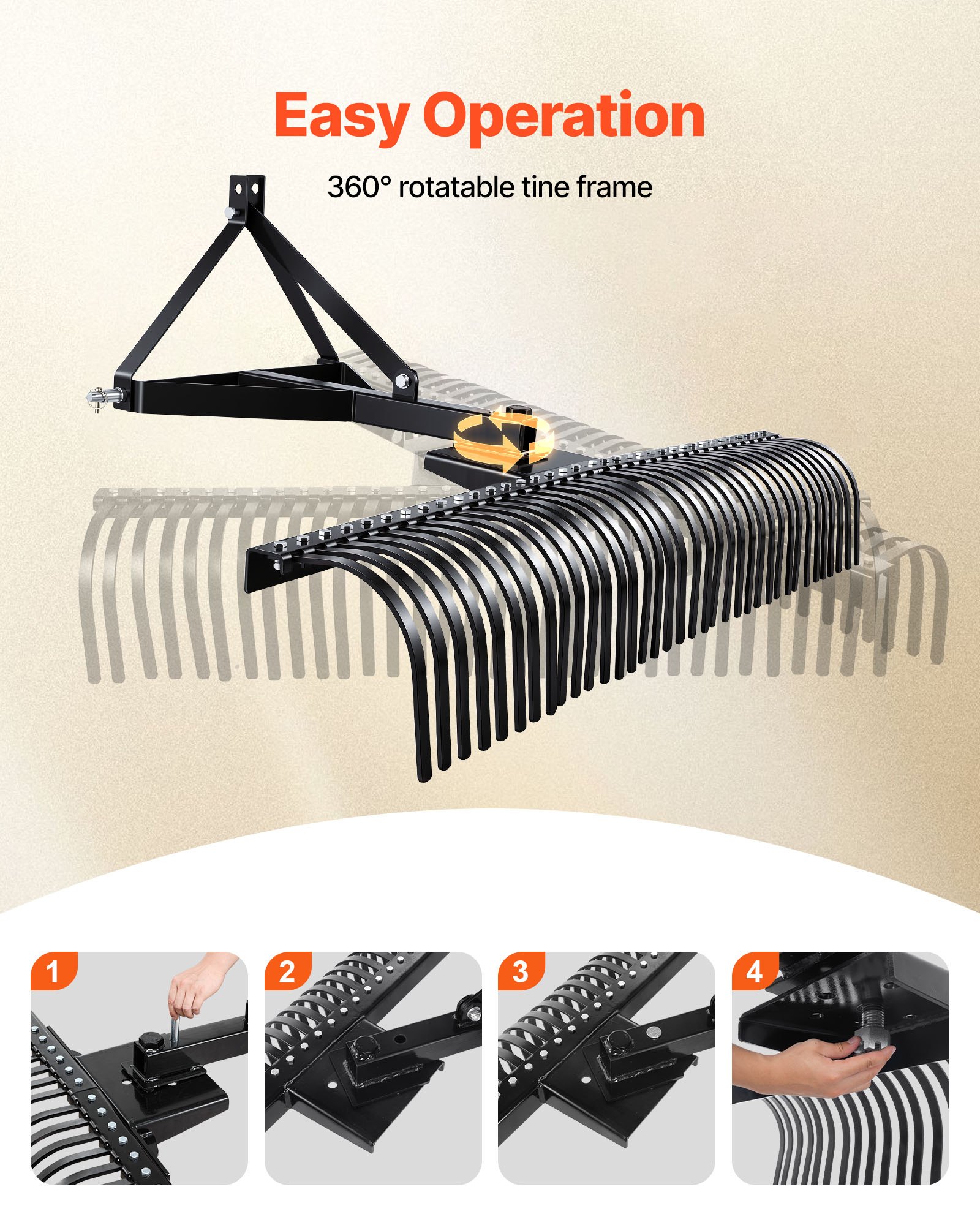 VEVOR Tow Behind Dethatcher, 183 cm Tow Dethatcher with 36 Steel Tines, 3-Point Lawn Dethatchers Rake with Attachments for Tractor, Landscape Rake for Garden, Farm, Grass