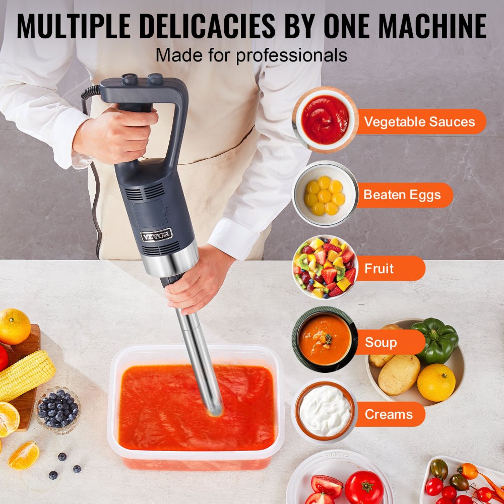 VEVOR Commercial Immersion Blender, 500W Heavy Duty Hand Mixer, 16 inch Stepless Variable Speed Mixer with Stainless Steel Blade, Multi-Purpose Portable Mixer for Soup, Sauces, Mashed Potatoes, Cream