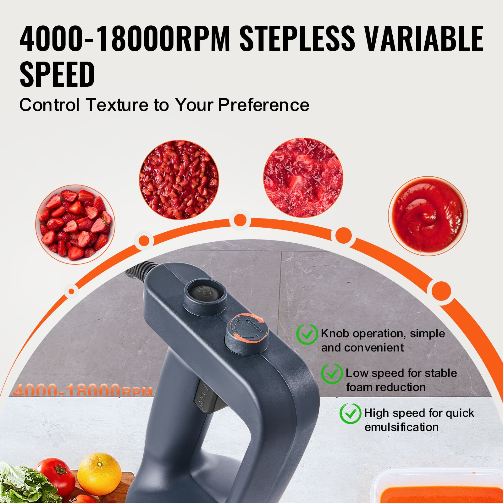 VEVOR Commercial Immersion Blender, 500W Heavy Duty Hand Mixer, 16 inch Stepless Variable Speed Mixer with Stainless Steel Blade, Multi-Purpose Portable Mixer for Soup, Sauces, Mashed Potatoes, Cream