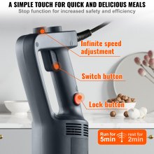 VEVOR Commercial Immersion Blender Heavy Duty Hand Mixer 750W Variable Speed