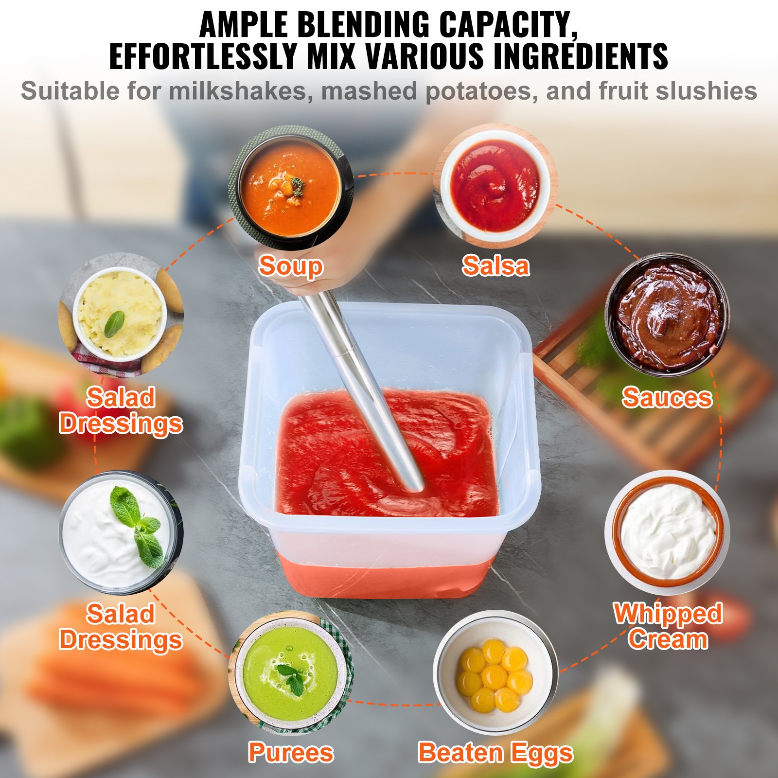 VEVOR Professional Stick Blender, 500W Powerful Handheld Mixer, Adjustable Speed with Stainless Steel Blade, Versatile Hand Mixer for Soups, Smoothies, Purees, and Baby Food