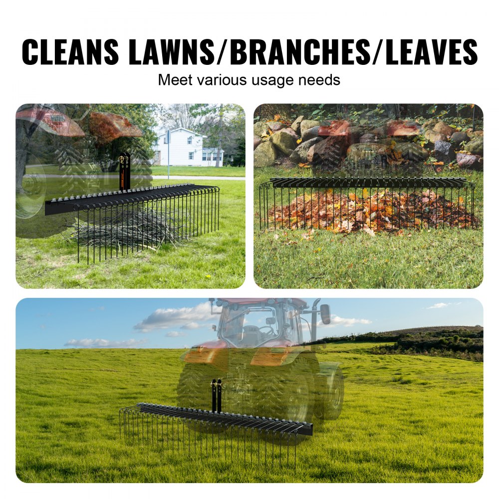 VEVOR Tow Behind Landscape Rake 72"/183 cm Lawn Dethatcher Rake with 32 Steel Tines