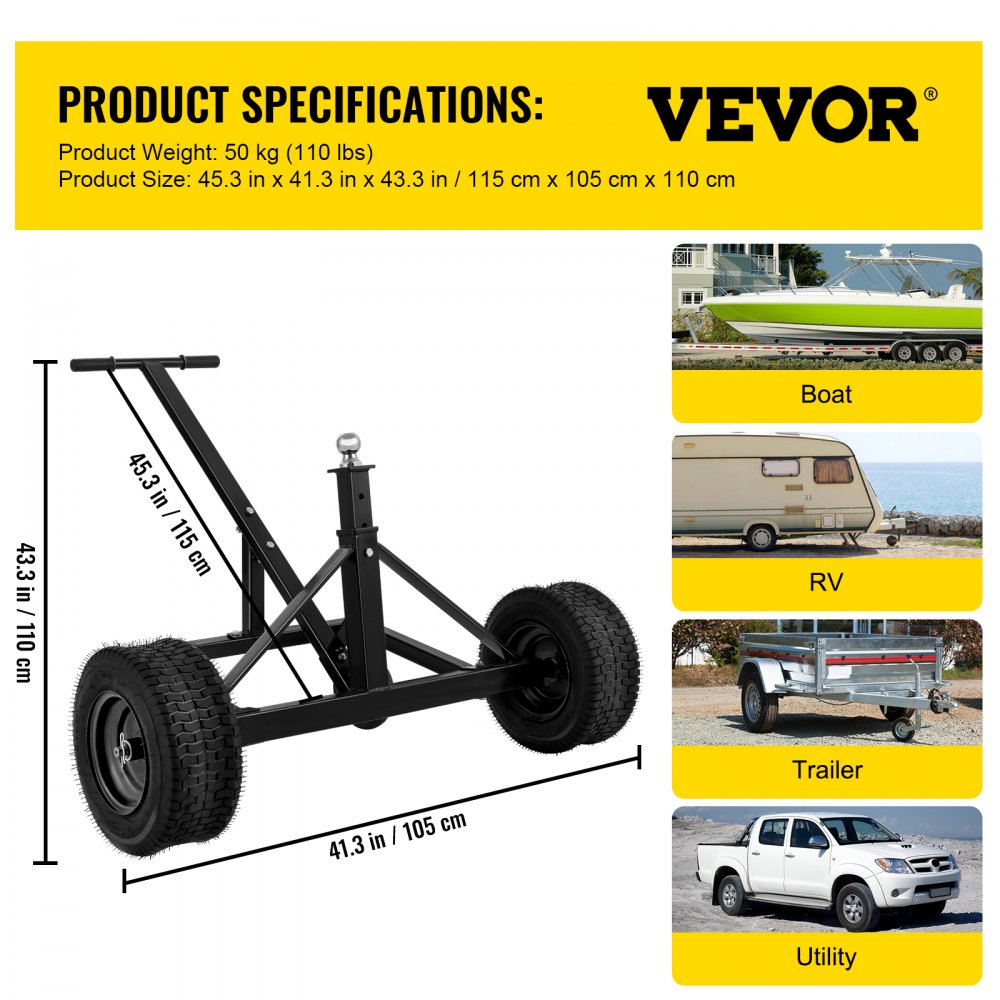 VEVOR Adjustable Trailer Dolly Trailer Mover Dolly 680kg Manual Dolly w/Casters