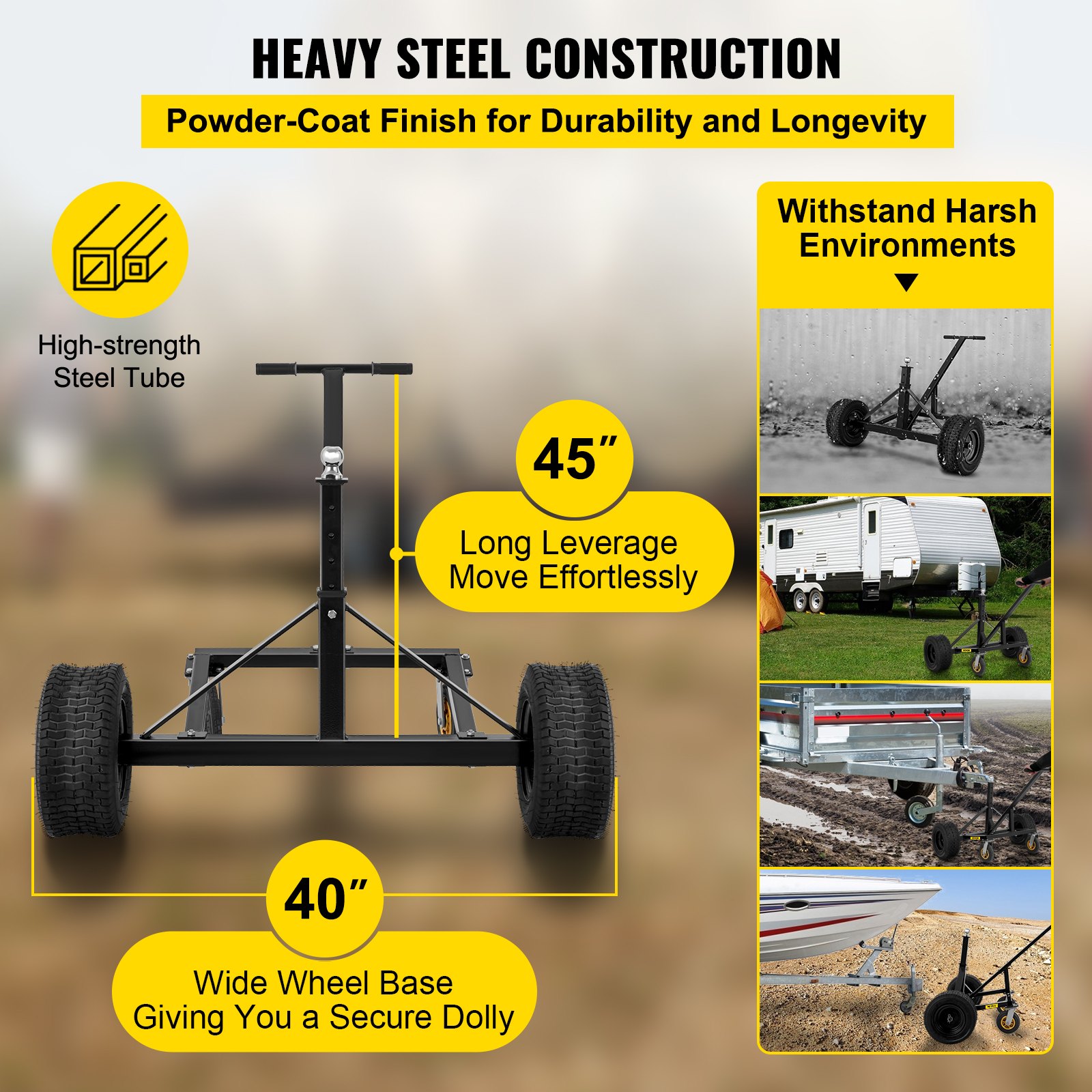 VEVOR Adjustable Trailer Dolly Trailer Mover Dolly 680kg Manual Dolly w/Casters