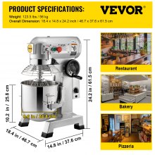 VEVOR Commercial Electric Food Mixer Stand Mixer 10Qt Dough Mixer 3 Speeds 450W