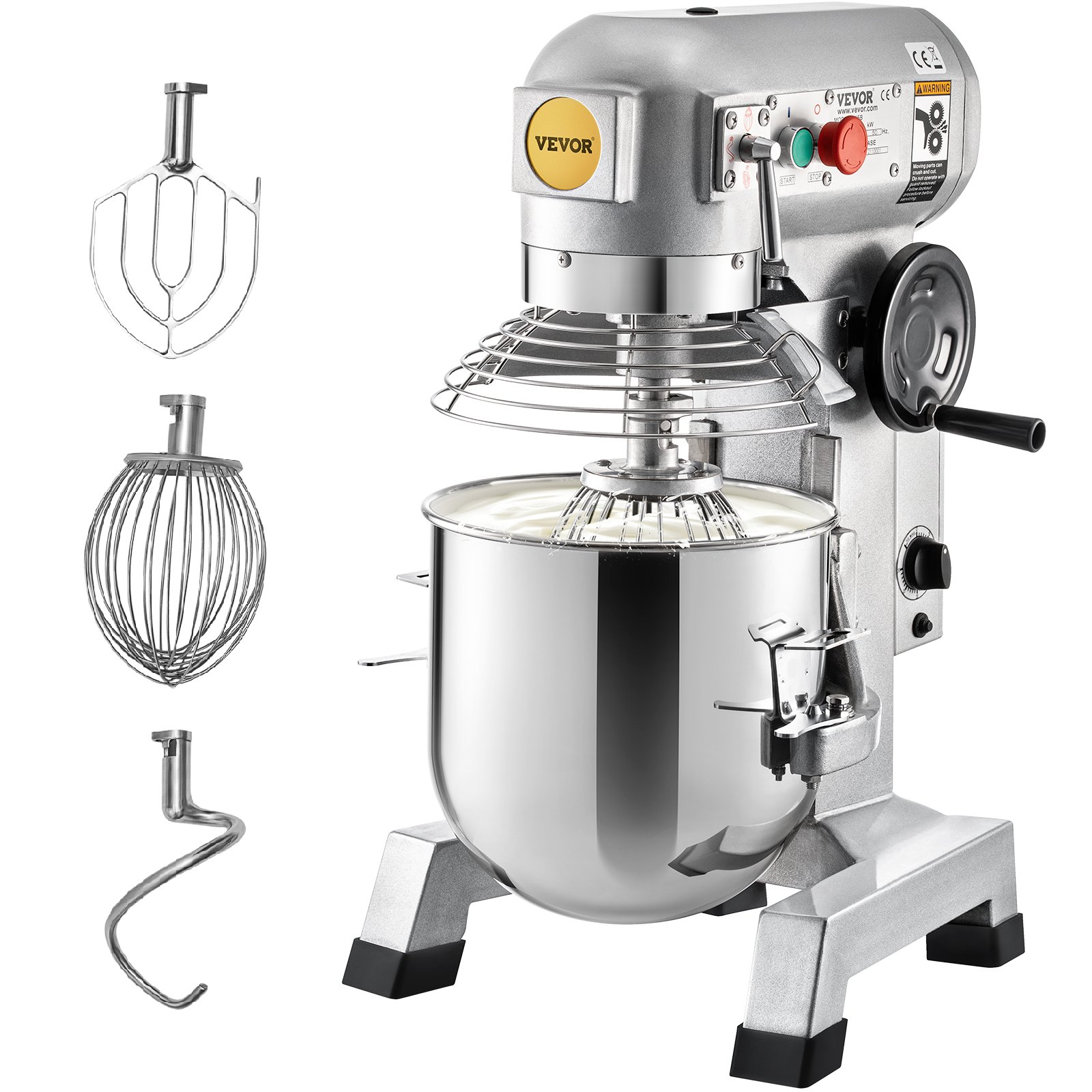 VEVOR Professional Kitchen Mixer, 10Qt Capacity with Timer, 450W Stainless Steel Bowl Durable Electric Mixer for Commercial Use, 3 Speed Options 113/184/341 RPM, Includes Dough Hook & Whisk