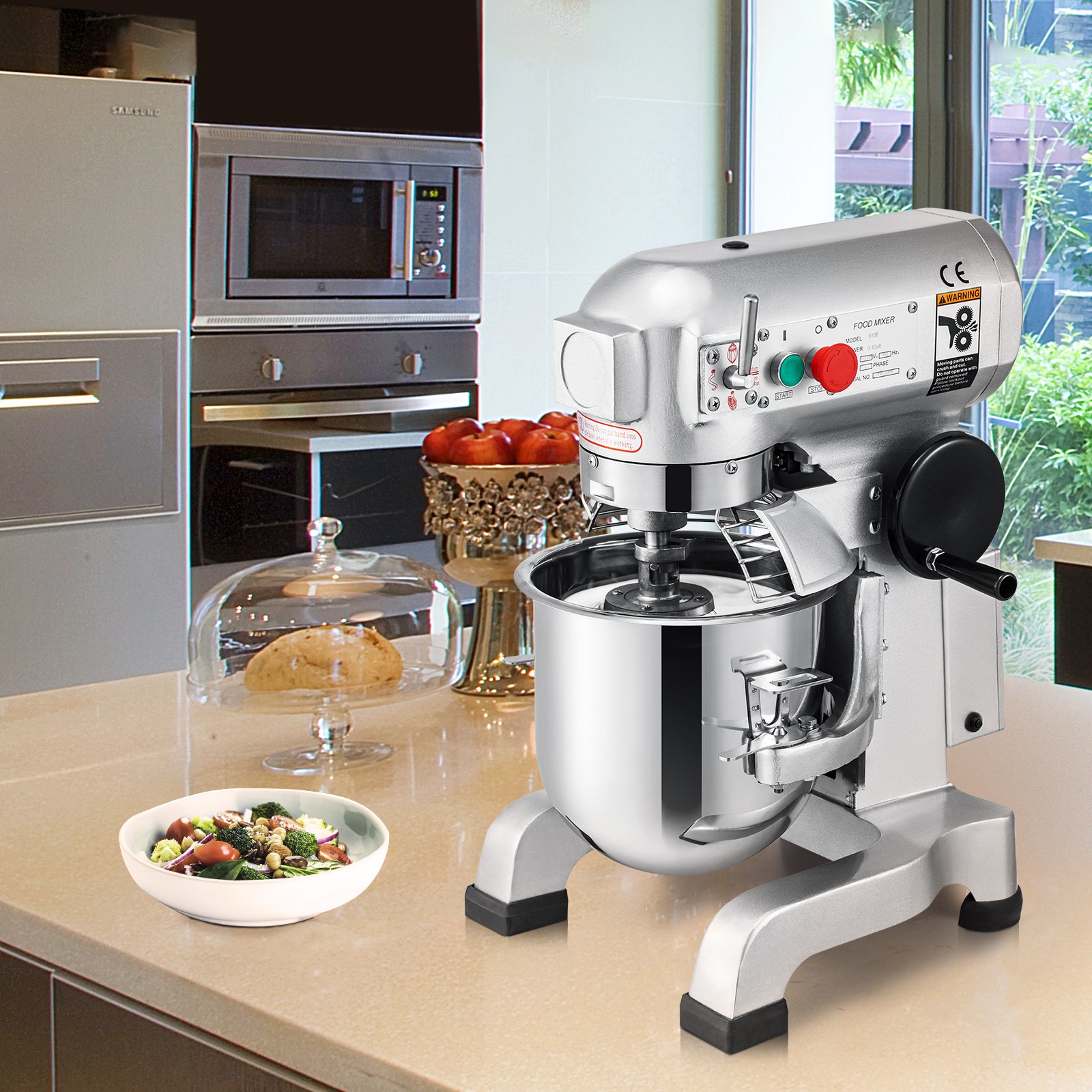 VEVOR Industrial Kitchen Mixer 15Qt 600W, 3 Gear Speeds (110/178/390 RPM), Durable 110V, Includes Stainless Bowl, Dough Hook, Whisk, Beater, Ideal for Educational Institutions, Bakeries, Eateries
