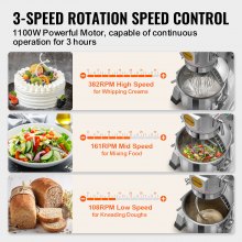 VEVOR komerčný mixér na jedlo 18,7 l 3-rýchlostný stojanový mixér na cesto 1100 W pre reštaurácie