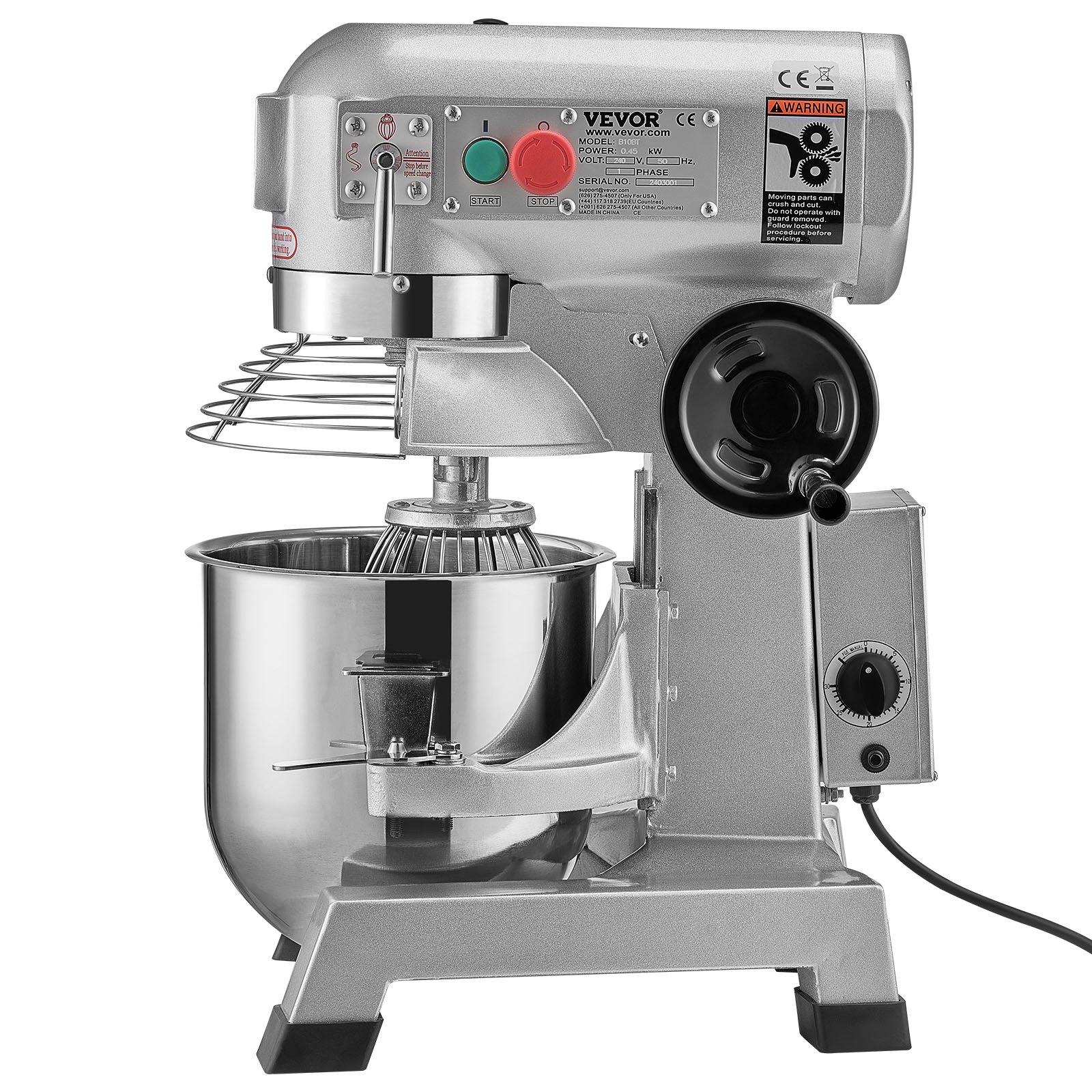 VEVOR Commercial Food Mixer, 18.7L Commercial Stand Mixer with 3 Adjustable Speeds, 1100W Dough Mixer with Stainless Steel Bowl and 3 Mixing Attachments, Ideal for Restaurant, Bakery, Pastry shop, Caf