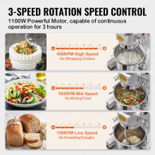 VEVOR komerčný mixér na jedlo 18,7 l 3-rýchlostný stojanový mixér na cesto 1100 W pre reštaurácie