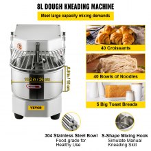 VEVOR Commercial Dough Food Mixer Spiral Dough Mixer w/ 8.5Qt Stainless Steel Bowl