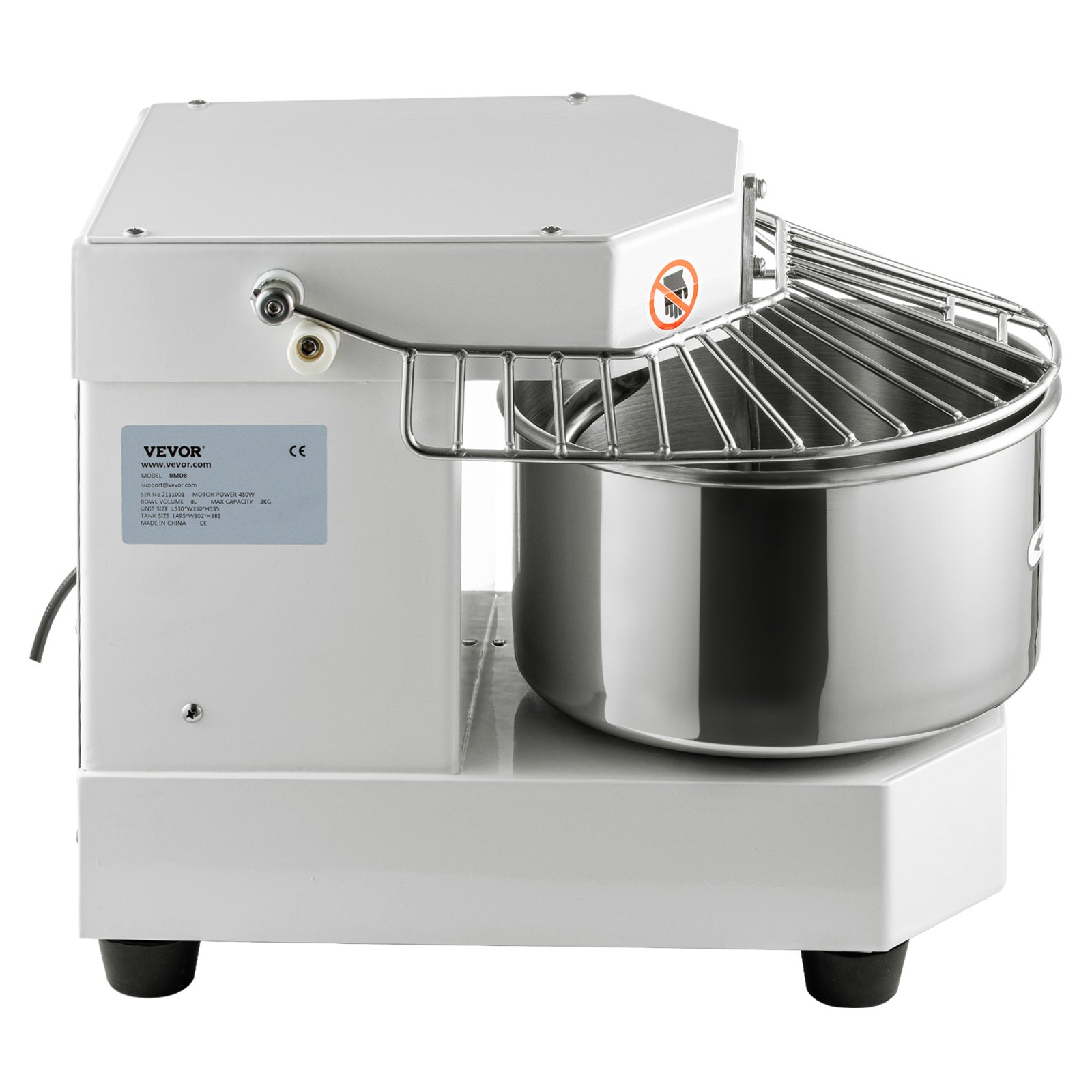 VEVOR Commercial Dough Food Mixer Spiral Dough Mixer w/ 8 L Stainless Steel Bowl