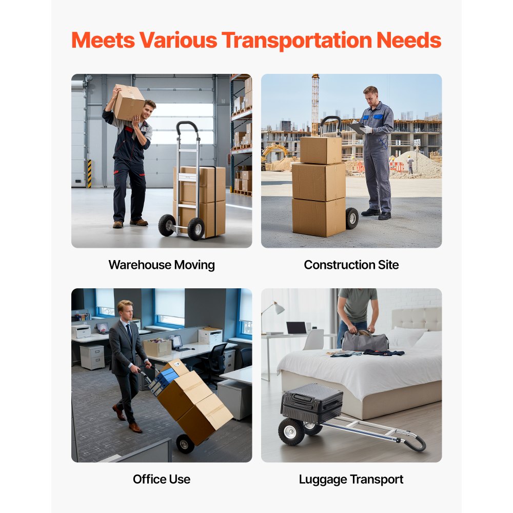 VEVOR Hand Truck, 226.9 kg Load Capacity, Heavy-Duty Hand Truck Dolly with Non-Slip Wheels & Handle, Aluminum Alloy Portable Trolley Dolly with Tie-down Strap for Moving Home, Office, Warehouse