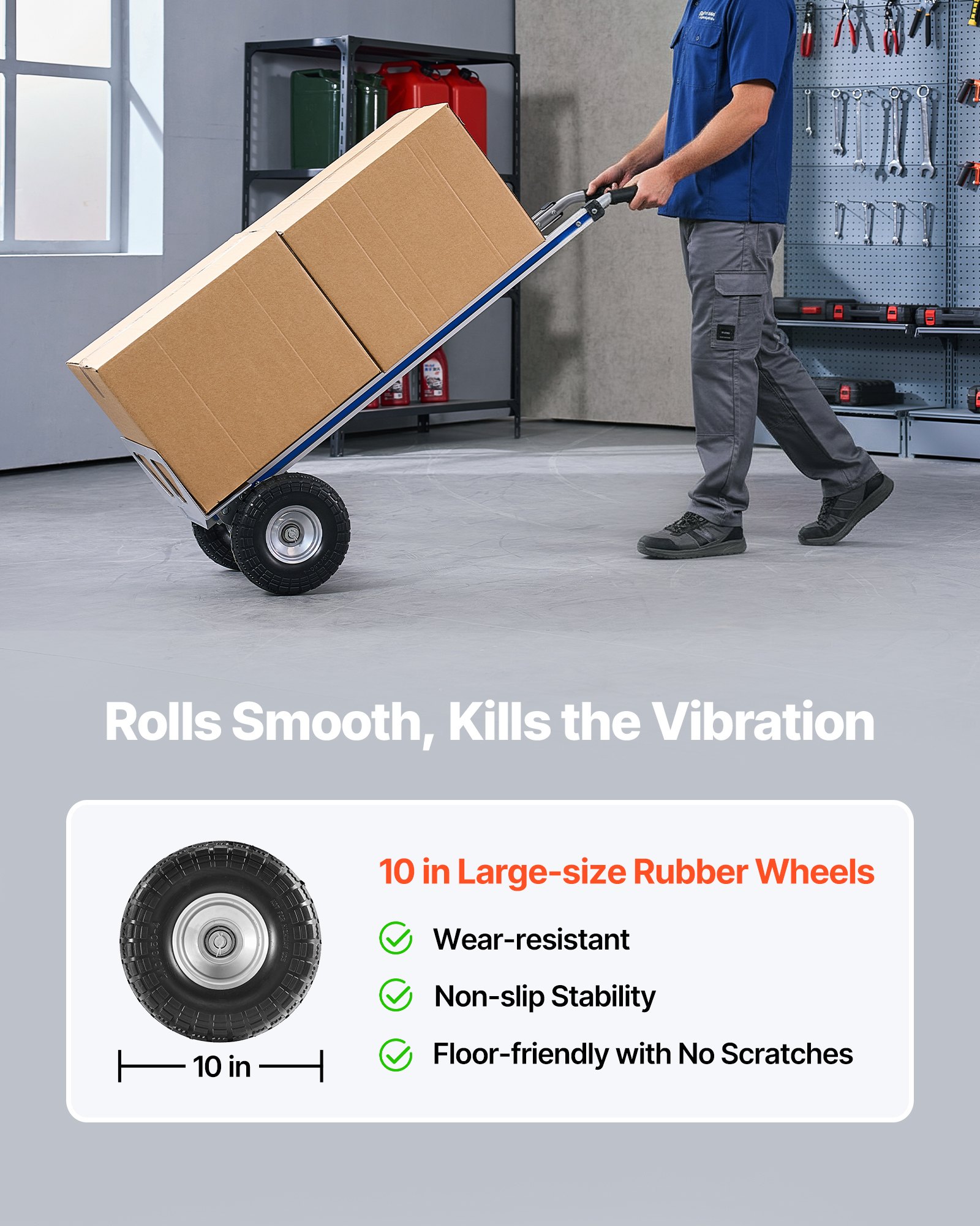 VEVOR Hand Truck, 226.9 kg Load Capacity, Heavy-Duty Hand Truck Dolly with Non-Slip Wheels & Handle, Aluminum Alloy Portable Trolley Dolly with Tie-down Strap for Moving Home, Office, Warehouse