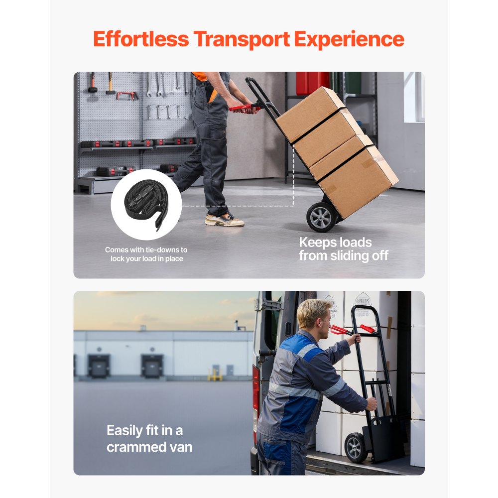 VEVOR Hand Truck, 272 kg Load Capacity, Heavy-Duty Hand Truck Dolly with Wheels & Telescoping Handle, Portable Trolley Dolly with Tie-down Strap for Moving Home, Office, Warehouse, Supermarket