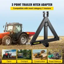 VEVOR 3 Point Trailer Hitch Heavy Duty 2In Receiver Hitch Category 1 33In Hitch Attachments Tow Hitch Drawbar Adapter Black (Heavy Duty Trailer Hitch)