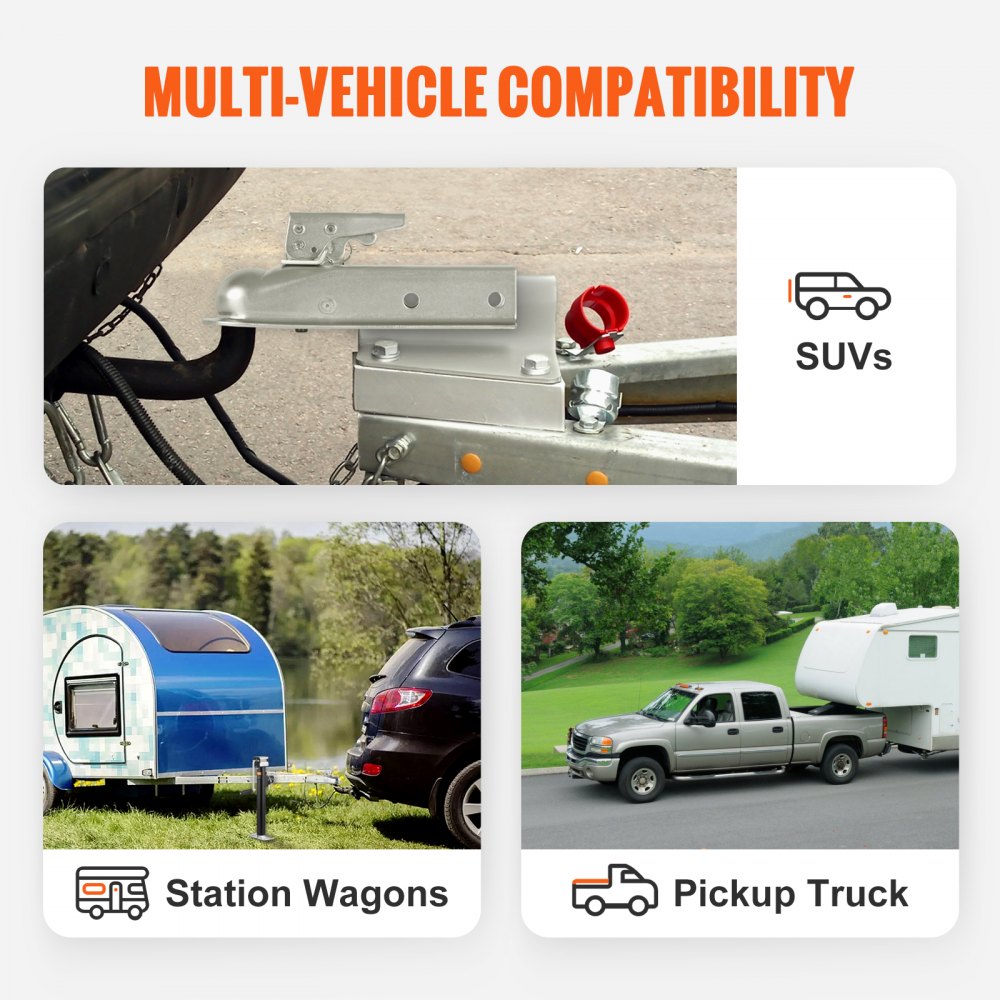 VEVOR Straight Trailer Coupler, for 5.08 cm Hitch Ball, 5.08 cm Channel, 1587 kg Capacity, Heavy Duty Trailer Tongue Coupler, Ideal for Towing Station Wagons, Pickup Trucks, SUVs, Zinc Plated Surface