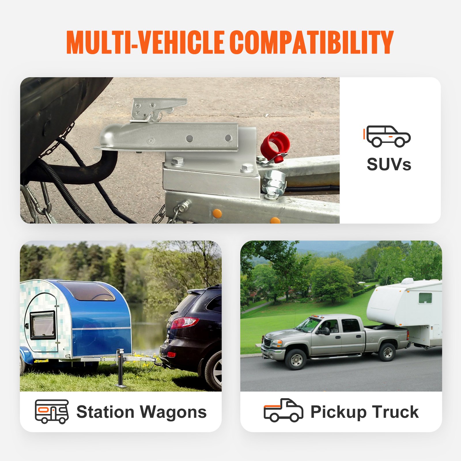 VEVOR Straight Trailer Coupler, for 5.08 cm Hitch Ball, 5.08 cm Channel, 1587 kg Capacity, Heavy Duty Trailer Tongue Coupler, Ideal for Towing Station Wagons, Pickup Trucks, SUVs, Zinc Plated Surface